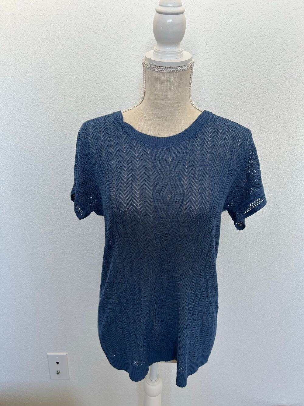 Christopher & Banks Blue Short-Sleeve Knit Top - S